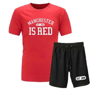 2019 Jaunu Zīmolu Apvienotā Karaliste Manchester ir Sarkans T-krekli + Šorti iespiesti vīriešu t krekls, uzvalks plus lieluma kokvilnas augstas kvalitātes t krekls