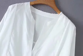 2019 jaunā sieviešu modes v kakla tīrtoņa krāsu neregulāru apakšmalu zaudēt līnijas kleita sieviešu salds garām piedurknēm gadījuma balts vestidos DS2057