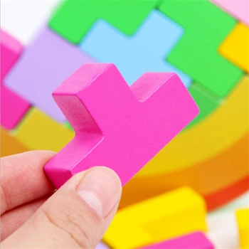 2019 Krāsains Mīklas Tetris Koka Kraušanas Līdzsvaru Rotaļlietas 3D Puzzle Pirmsskolas Spēle Bērniem, Krāsu Uztveri Rotaļlietas Radošo Dāvanu
