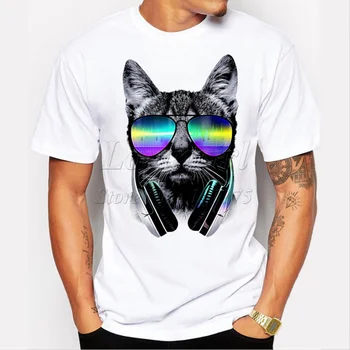 2019 modes īsā mūzikas DJ kaķis iespiesti Smieklīgi t-krekls vīriešiem topi