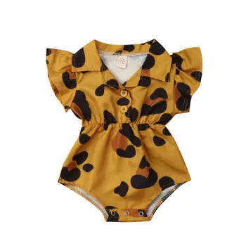 2019 Pavisam Jaunu Toddler Bērniem, Bērnu, Meiteņu, Zēnu Krekls Romper Īsām Piedurknēm Savukārt Apkakle Jumpsuits Vasaras Apģērbu Leopard Sirdis