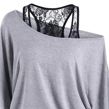 2019 Sieviešu Apģērbi T Krekli Vasaras 2gab Komplekti, Vaļīga Veste Mežģīņu Izšūšanas Slīpu Plecu Bat Piedurknēm T-krekls Dāmas Topi 5XL