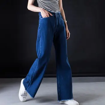 2019 Sieviešu Pušķis Bell Grunts Bikses Plus lieluma Plaša kāju džinsi ar Augstu jostas bikses Femme Draugs Baggy Izlīdzināšanu Džinsa Pantalon