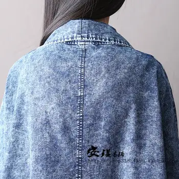 2019 sieviešu rudens plus izmēru, ar lielu kabatas virsdrēbes plats piedurknēm kokvilnas džinsa jaciņa