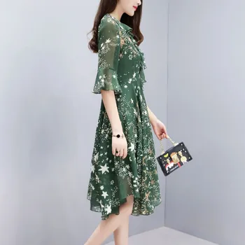 2019 Sieviešu Savirmot Kroku Kleitu Modes Drukāt Šifona Kleita Vintage Sieviešu Kleita Vestidos