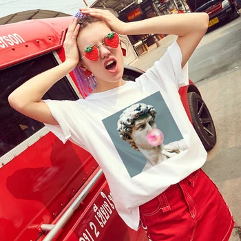 2019 Sieviešu T Jaunu Modes Gadījuma Drukāt T krekls ar Īsām Piedurknēm O Kaklu Balts T-Krekls Harajuku Sieviešu Topi un t-veida, Plānas Drēbes