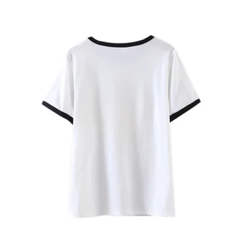 2019 T-Krekls Sievietēm Smaids Drukāt Līmēšana Īsām Piedurknēm T-Krekls Vasaras Sieviešu O-veida Kakla t krekls Gadījuma Balto Dāmu Topi, t-veida