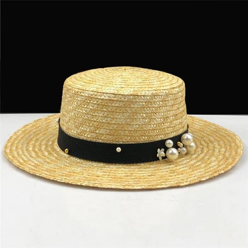 2019 vienkārši vasarā meitenes Plakano saules cepures sievietēm chapeau feminino salmu cepure panama stila pērle Pludmales spainis klp