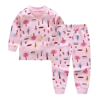 2019 zēnu un meiteņu Apģērbu Komplekti, Bērnu pidžamas modes tērps sleepwears kokvilnas pidžamas ar garām piedurknēm krekli+bikses 2gab kids apģērba