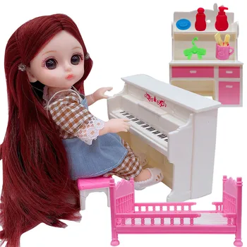 2020 16CM lelle 13 kustamo locītavas modes princese uzstādīt klavieres/zīdaiņu gultiņa/piederumi multicolor matu bērniem rotaļlietas meitene dāvanu