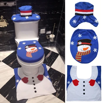 2020 Flaneļa Ziemassvētku 3PCS Tualetes Vāka Santa Claus tualetes pods mat sēdekļa piederumi Apdares vannas istabas paklājs Ziemassvētku Dekori