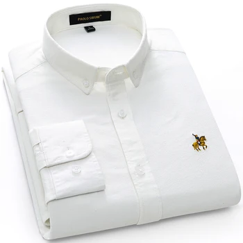 2020. Gada Pavasara Kokvilnas Oxford Vīriešu Krekls Balts Ar Garām Piedurknēm Izšuvumi Regulāri Fit Mīksta, Bieza, Ērti Vīriešu