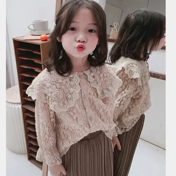 2020. gada Pavasara Toddler Meitene 2gab Mežģīnes garām Piedurknēm Blūze korejas Kroku Svārki Bērnu Apģērbu Komplekti Meitene 2 3 4 5 6 Gados Bērns Uzvalks