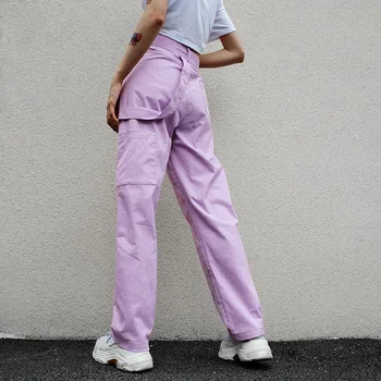 2020. gada Pavasarī Jaunu Stilīgu Ikdienas Kabatas Raibs Kravas Bikses Sieviešu Kokvilnas Cietā Augsta Vidukļa Stiept Streetwear Izlīdzināšanu Bikses