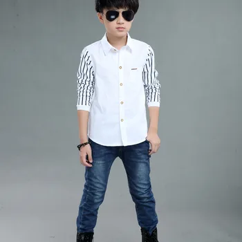 2020. gada Rudens Modes Bērni Pusaudžu zēnu krekli apģērbu ar garām Piedurknēm Svītru Aizdari Džentlmenis, Krekls Top Drēbes, Maz cilvēku, balts krekls