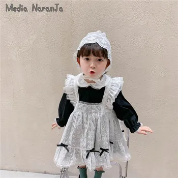 2020. gada rudenī jauns, moderns meiteņu Lolita balta mežģīņu melna kleita Princese Puse Bērnu Drēbes Meitenei