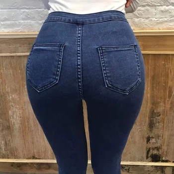 2020. gada Rudenī JAUNU un Seksīgu Sievieti, Ērti Džinsi Zilā elastīga, cieši augstas starām. džinsi pakete hip maz kāju modes Zīmuli Bikses
