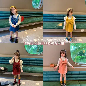 2020. gada Rudenī Meitenes tīrtoņa Krāsas Velveta Džemperis Kleitas Toddler Bērnu Sling ar tauriņu Ikdienas Zeķu Kleita Kids Apģērba