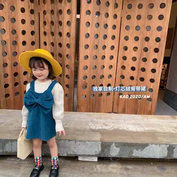 2020. gada Rudenī Meitenes tīrtoņa Krāsas Velveta Džemperis Kleitas Toddler Bērnu Sling ar tauriņu Ikdienas Zeķu Kleita Kids Apģērba