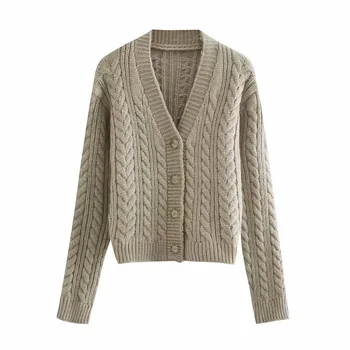 2020. gada rudenī un ziemā, jaunā V-veida kakla izliekumam adīta jaka jaka sievietēm bieza vilna zaudēt īsu punktu slinks ārējā džemperis