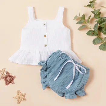 2020. gada Vasaras Baby Girl Apģērbu Komplekts Kokvilnas Tank Top+PP Bikses 2piece Uzvalks Jaundzimušais Meitene Ērts Apģērbs, Zīdaiņu Apģērbs