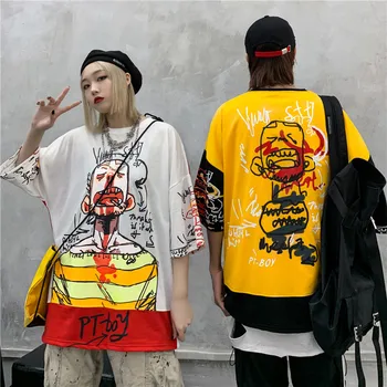 2020. gada Vasaras Hip Hop T-Krekls Vīriešiem Streetwear Harajuku Smieklīgi Grafiti T Īsām Piedurknēm Kokvilnas HipHop T-Krekls Topi, t-veida, WG812