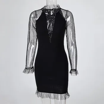 2020. gada Vasaras Kleita Sievietēm Pērles Frēzēšana Milzīgais Acs garām Piedurknēm Sexy Kleita Tunika O-veida kakla Bodycon Elegants Puse Kleitas Vestidos#J30