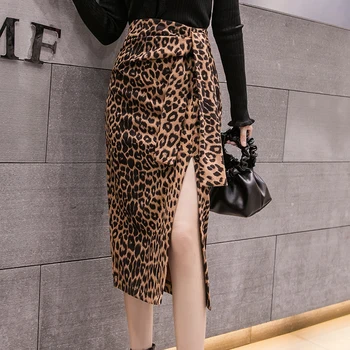 2020. gada Vasaras korejiešu Stilā Sadalīt Pārsējs Leopard Sieviešu Svārki ar Augstu Jostas Sexy Hip OLA Zīmuli Svārki Gadījuma-Line Pupiņas Dot Faldas