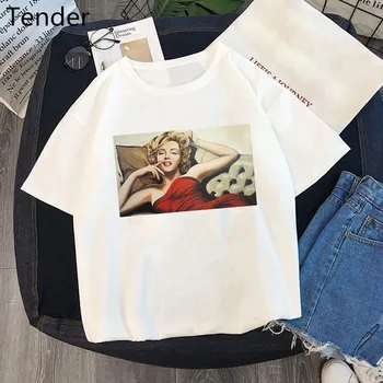 2020. gada Vasaras Merilina Monro T Krekls Uzdrukāts sieviešu grafikas tees Harajuku Gadījuma 90s Topi plus lieluma tshirt Femme Sieviešu Apģērbs