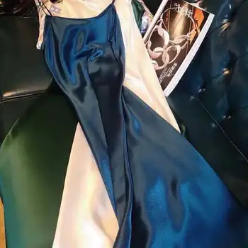2020. gada Vasaras Sievietes Ilgi Slīdēšanas Kleitu Spageti Siksnas Eleganta Dāma, Sexy Satīna Puse Kleita Plus Lieluma Sexy mežģīņu un zīda kleita