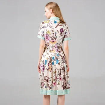 2020. gada Vasaras Sieviešu Skrejceļa, Dizainu, Vintage Kleita Plus Lieluma Īsām Piedurknēm Savukārt Apkakle Drukātā veidā Puses Gadījuma Midi Kleitas