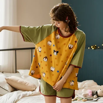 2020. Gada Vasaras Sieviešu Ērti Cute Pidžamas Komplekts Meitene Drukāt Pyjama Kopa Ar Īsām Piedurknēm Sleepwear Tērps Sievietēm Nightshirt Komplekti