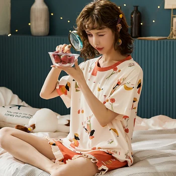2020. Gada Vasaras Sieviešu Ērti Cute Pidžamas Komplekts Meitene Drukāt Pyjama Kopa Ar Īsām Piedurknēm Sleepwear Tērps Sievietēm Nightshirt Komplekti