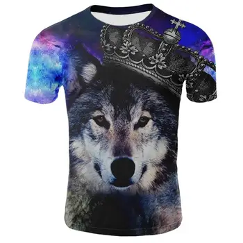2020. gada Vasaras T krekls Vīriešiem Streetwear Apaļu Kakla Īsām Piedurknēm t-veida Topi, Funny Dzīvnieku Vīriešu Apģērbu Gadījuma Wolf 3D Drukas Tshirt