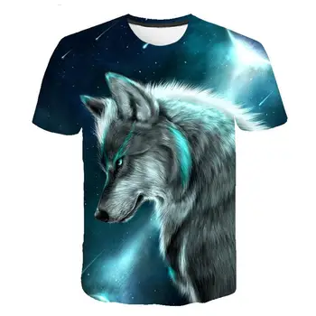 2020. gada Vasaras T krekls Vīriešiem Streetwear Apaļu Kakla Īsām Piedurknēm t-veida Topi, Funny Dzīvnieku Vīriešu Apģērbu Gadījuma Wolf 3D Drukas Tshirt