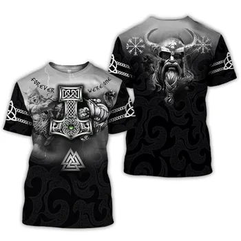 2020. gada vasaras Vīriešu t krekls 3D t krekls Viking Tetovējums Iespiesti Harajuku īsām Piedurknēm Unisex t-krekls, t-veida topi, Vairumtirdzniecība