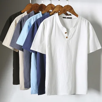 2020. gada Vasaras Vīriešu T-krekls Īsām piedurknēm , Solid Krāsa Gadījuma V-veida kakla Liela Izmēra Īss T-krekls Vīriešiem , Elpojošs Balts Vīriešu T-krekls