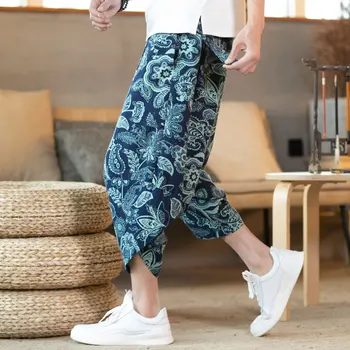 2020. gada vasaras Ķīniešu stilā etnisko stilu ziedu krāsu druka gadījuma bikses, liela izmēra zaudēt vīriešu modes bikses 11 krāsas M-5XL