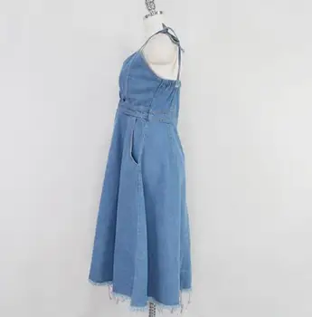 2020. gada vasarā Jaunā Sieviešu Vintage Džinsa Kleita bez Piedurknēm Sievietēm zaudēt Modes sievietes-line džinsu kleita