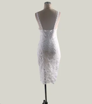 2020. Gadam, Modes Dizainere Balto Pusi Sundress Sievietes Sexy Piedurknēm Mežģīņu Tamborēšanas Dobi No Slim Spageti Siksnas Mežģīņu Kleita