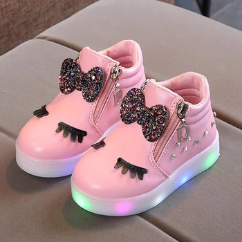 2020. gadā-pavasarī un rudenī bērnu sporta apavi meitenei Rhinestone gaismas kurpes 1-5-9 gadus vecs LED gaismas apavi sizre 21-30