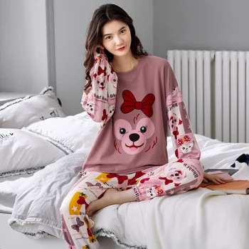 2020 Jaunas Ziemas Sieviešu Kokvilnas Pidžamas Komplekts ar garām Piedurknēm, Garās Mājas Apģērbu Kawaii Meitenes Gadījuma Rudenī Cute Pidžamas pijama pjs 3XL
