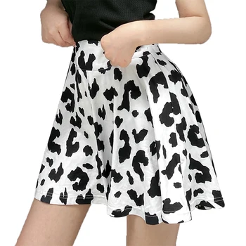 2020 jauni svārki melnā un baltā govs drukāt augstā vidukļa kroku svārki sieviešu modes gudrs kroku svārki mini svārki