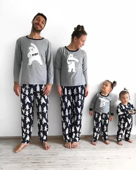 2020 Jaunu Gadījuma Ģimenes Saskaņošanas Pidžamas PJs Uzstādīt Karikatūra Lācis Kids Sleepwear Naktsveļu ģimenes ziemassvētku pidžamu