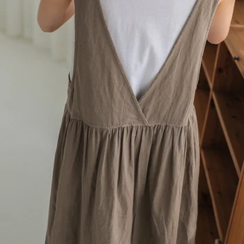 2020 Jaunu Vasaras Kleitu Dāmas Kleita Plus Size XL - 5XL Kokvilnas Veļa Sievietēm Tvertne Vestidos Drēbes bez Piedurknēm Kleita Kabatas Drēbes
