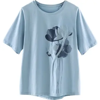 2020 Kokvilnas Ziedu Drukāt 3D T Krekls Sievietēm 4XL Modis Vasaras Top Sieviešu Apģērbu Grafikas Tees O-veida kakla T Brīvs Tee Kreklu Femme