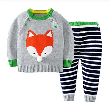2020 Rudens Ziemas Baby Zēni Meitenes Ar Garām Piedurknēm Svītru Adīt Džemperi, Kostīmi Bērniem, Apģērbu Zēni Meitenes Fox Apģērbu Komplekti