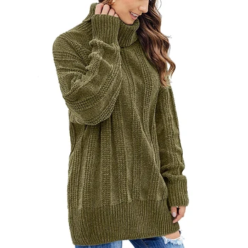 2020 Rudens Ziemas Garo Džemperi Sievietēm, kas augstu uzrullētu apkakli Lielgabarīta Adīti Džemperi Plus Lieluma Džemperi Bieza Zaudēt Siltu Džemperi