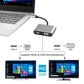 2020 USB 3.0 uz HDMI VGA Adapteri Mac OS USB, VGA, HDMI Adaptera 1080P Converter Atbalsta HDMI, VGA Sinhronizācijas Izeja Windows7/8/10