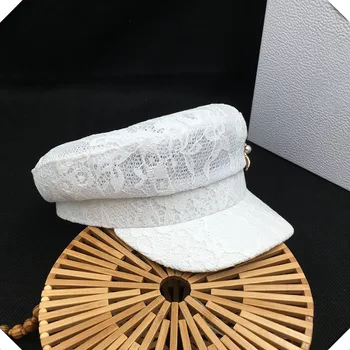 202005-shi balta mežģīņu, pērļu bišu dāma MICES klp sieviešu Astoņstūra formas cepure